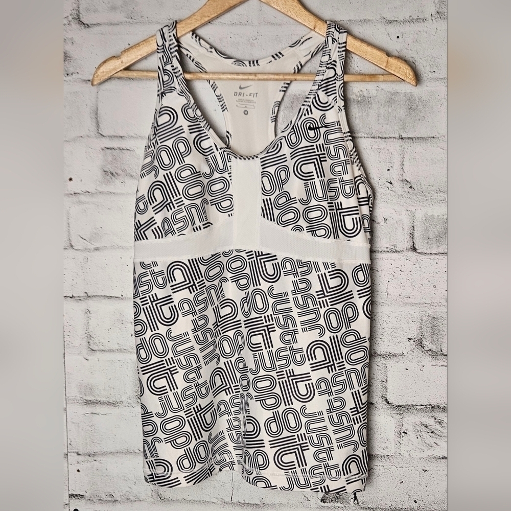 Nike Dri-Fit Just Do It Racerback Tank Top White/Black Graphic Size M
